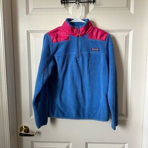 Vineyard Vines Blue and Pink Fleece 1/4 Zipper Pullover Size S